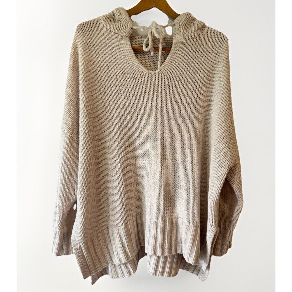 Aerie Medium Chunky Knit Oversized V-Neck Pullover Sweater Hooded
